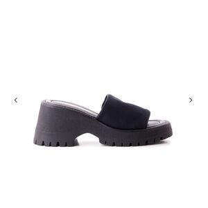 Black Chunky Heel Slide Sandals